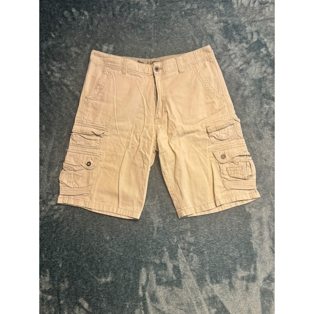Pluggo Mens Shorts 36 Cargo Shorts Beige Cotton Solid Zip Casual Flat Front